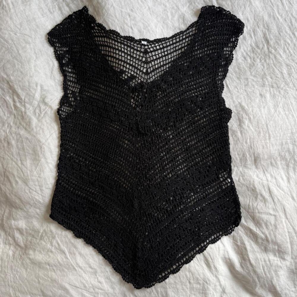 Vintage metallic black crochet boho top